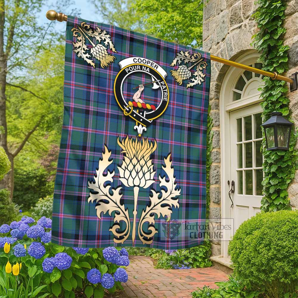 Cooper Tartan Garden Flag with Golden Regal Scottish Thistle Emblem - Tartan Vibes Clothing