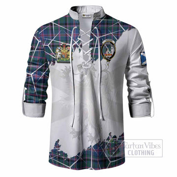 Cooper Tartan Ghillie Shirt with Family Crest and Lion Rampant Grunge Style