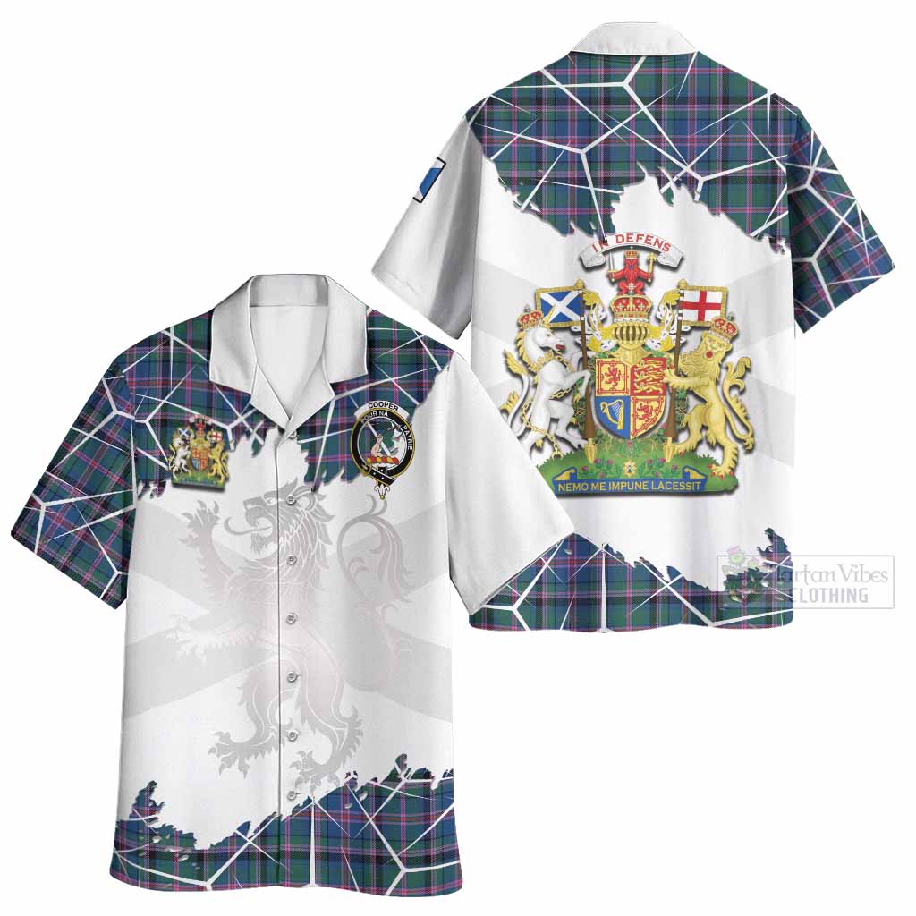 Cooper Tartan Hawaiian Shirt with Family Crest and Lion Rampant Grunge Style