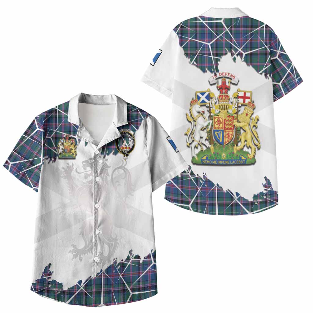 Cooper Tartan Kid Hawaiian Shirt with Family Crest and Lion Rampant Grunge Style