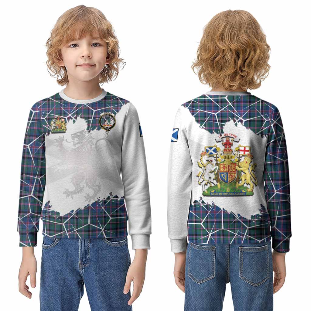 Cooper Tartan Kid Knitted Sweatshirt with Family Crest and Lion Rampant Grunge Style