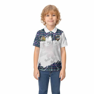 Cooper Tartan Kid Polo Shirt with Family Crest and Lion Rampant Grunge Style