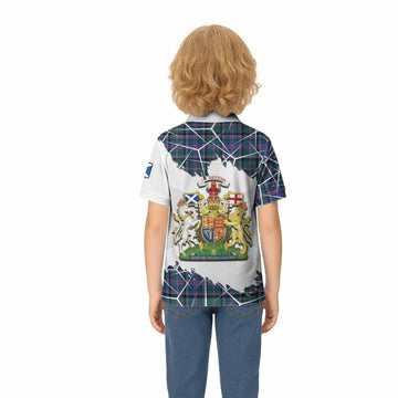 Cooper Tartan Kid Polo Shirt with Family Crest and Lion Rampant Grunge Style