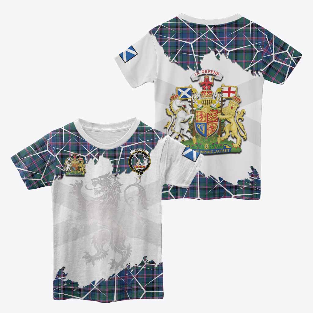 Cooper Tartan Kid T-shirt with Family Crest and Lion Rampant Grunge Style