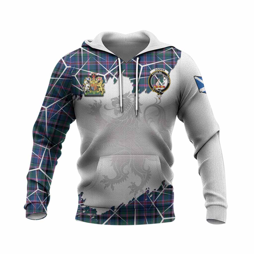 Cooper Tartan Knitted Hoodie with Family Crest and Lion Rampant Grunge Style