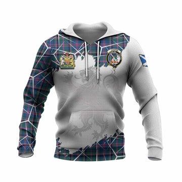 Cooper Tartan Knitted Hoodie with Family Crest and Lion Rampant Grunge Style