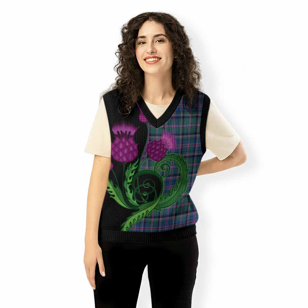 Cooper Tartan Knitted V-Neck Vest Traditional Scottish Thistle