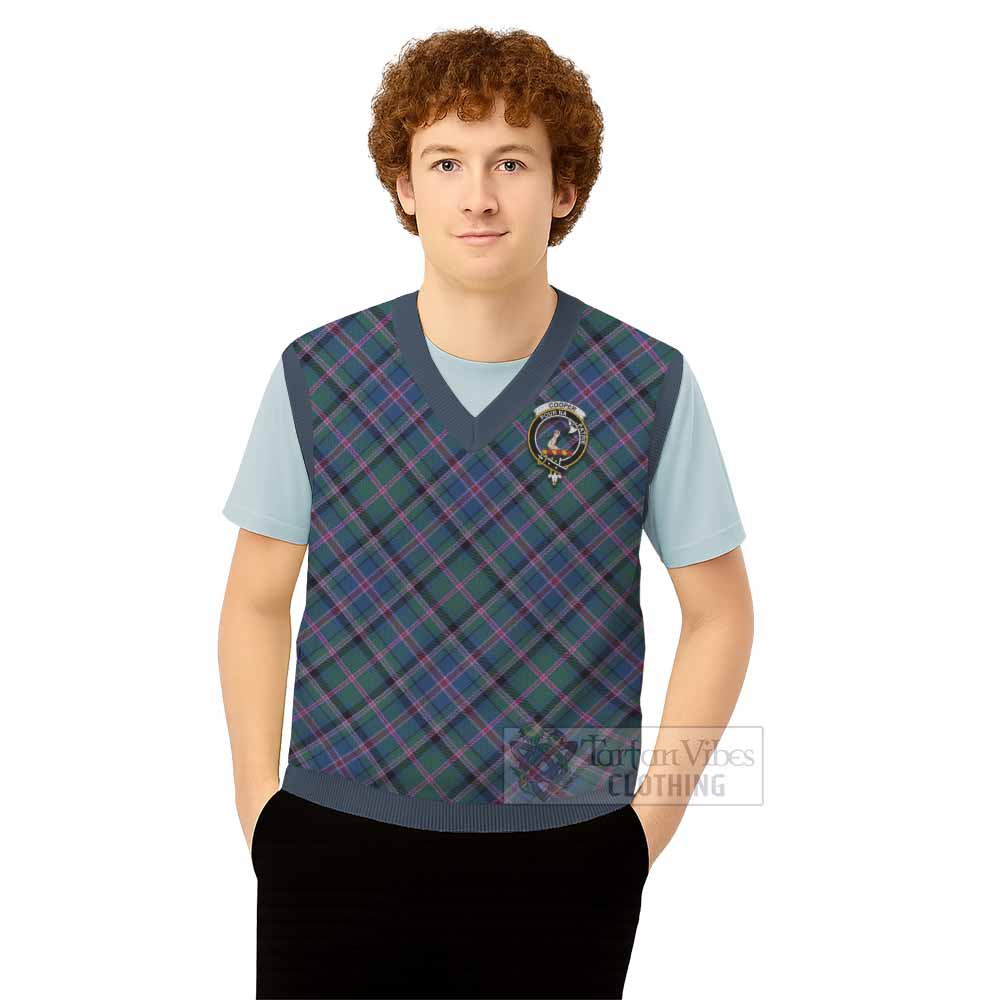 Cooper Tartan Knitted V-Neck Vest with Family Crest Cross Style