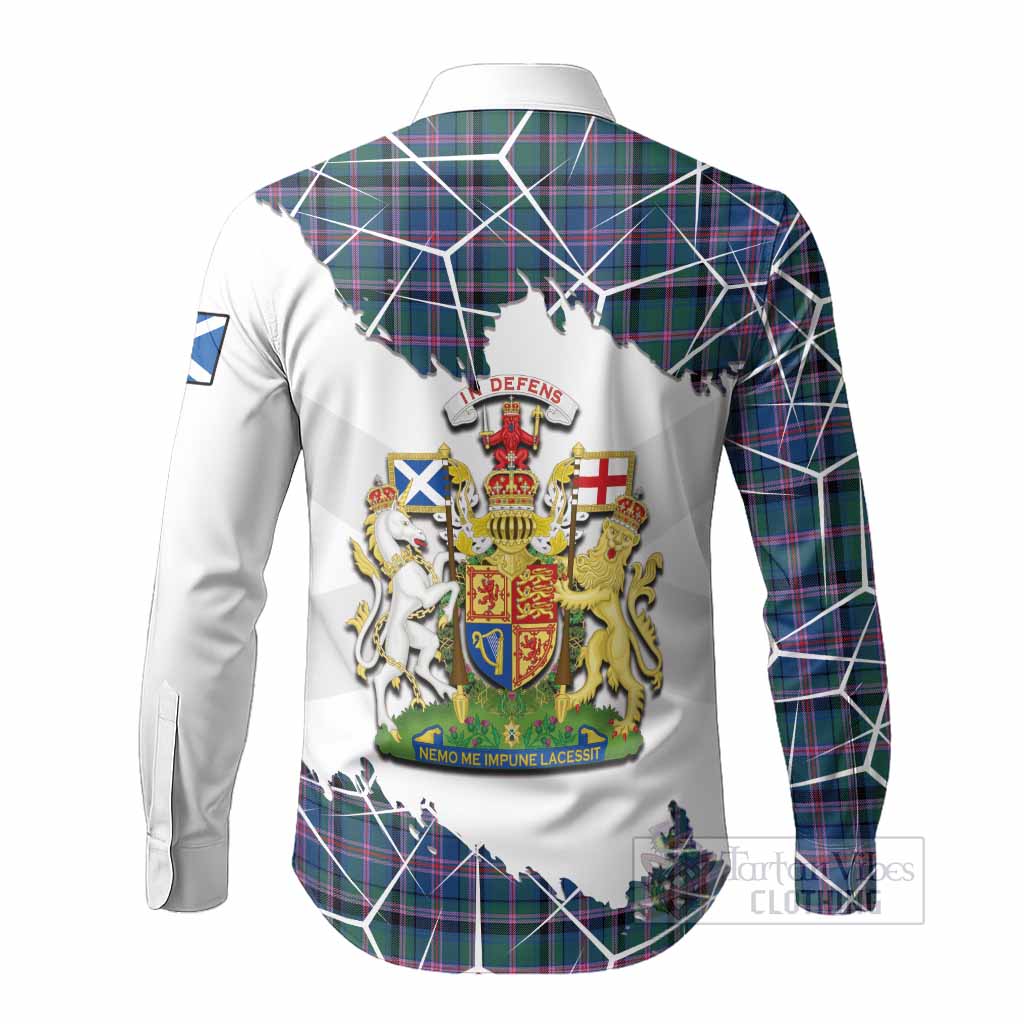 Cooper Tartan Long Sleeve Button Shirts with Family Crest and Lion Rampant Grunge Style