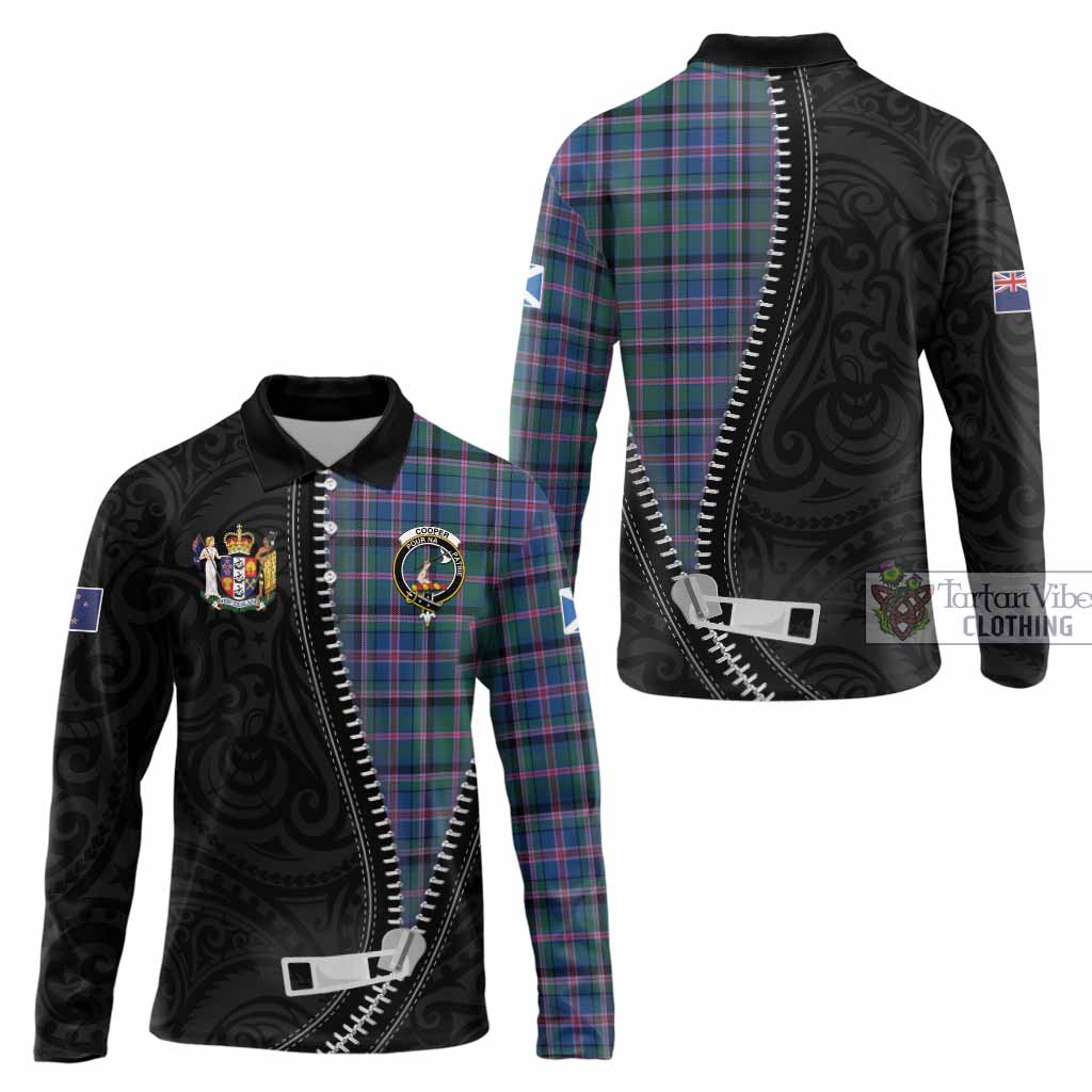 Cooper Tartan Long Sleeve Polo Shirt New Zealand Pattern Unique Zipper Stylized
