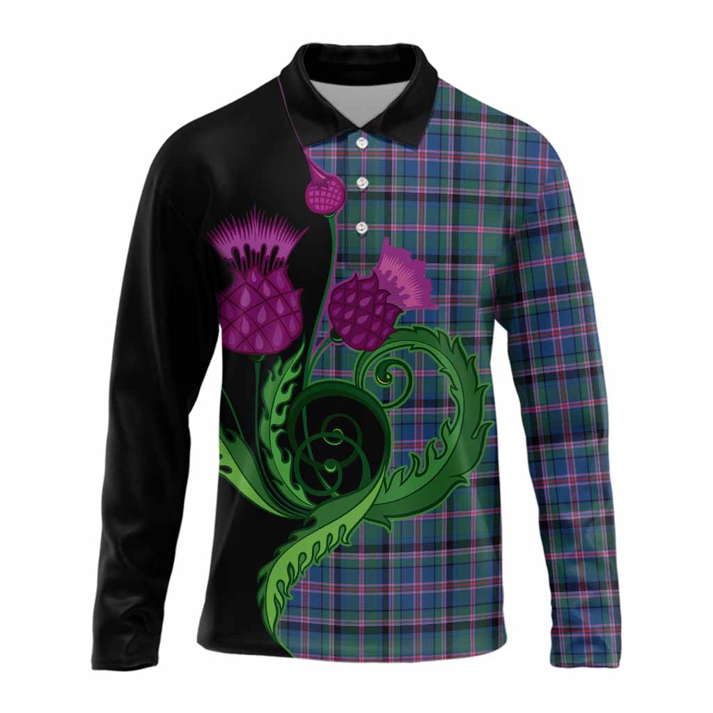 Cooper Tartan Long Sleeve Polo Shirt Traditional Scottish Thistle