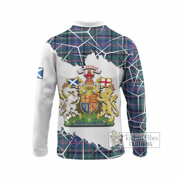 Cooper Tartan Long Sleeve Polo Shirt with Family Crest and Lion Rampant Grunge Style