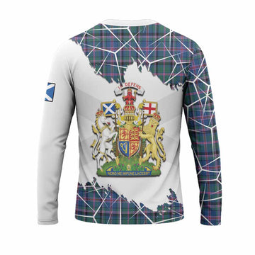 Cooper Tartan Long Sleeve T-Shirt with Family Crest and Lion Rampant Grunge Style