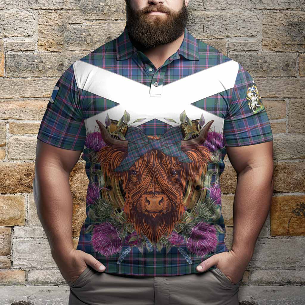 Cooper Tartan Polo Shirt Scottish Thistle Heilan Coo