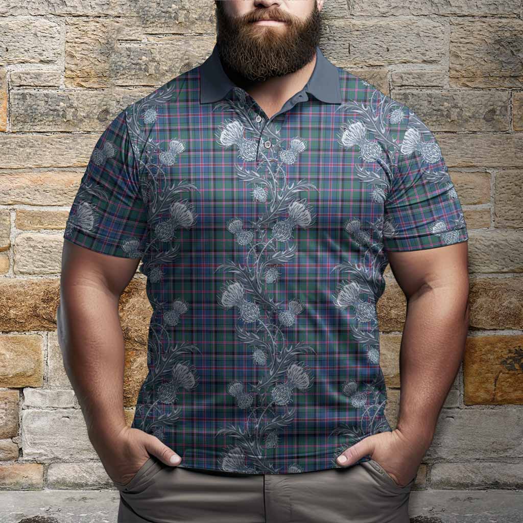 Cooper Tartan Polo Shirt Seamless Scottish Thistle Flowers