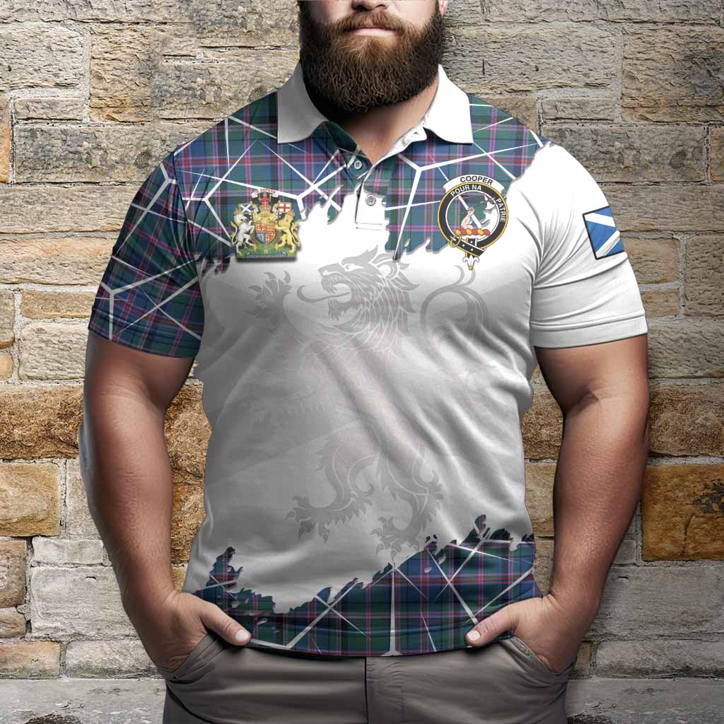 Cooper Tartan Polo Shirt with Family Crest and Lion Rampant Grunge Style