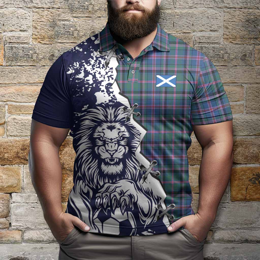 Cooper Tartan Scottish Polo Shirt Angry Lion With Soccer Ball Style
