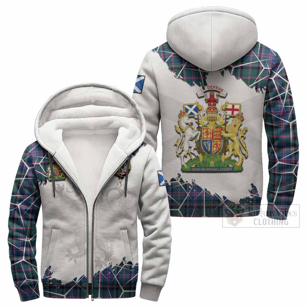Cooper Tartan Sherpa Hoodie with Family Crest and Lion Rampant Grunge Style