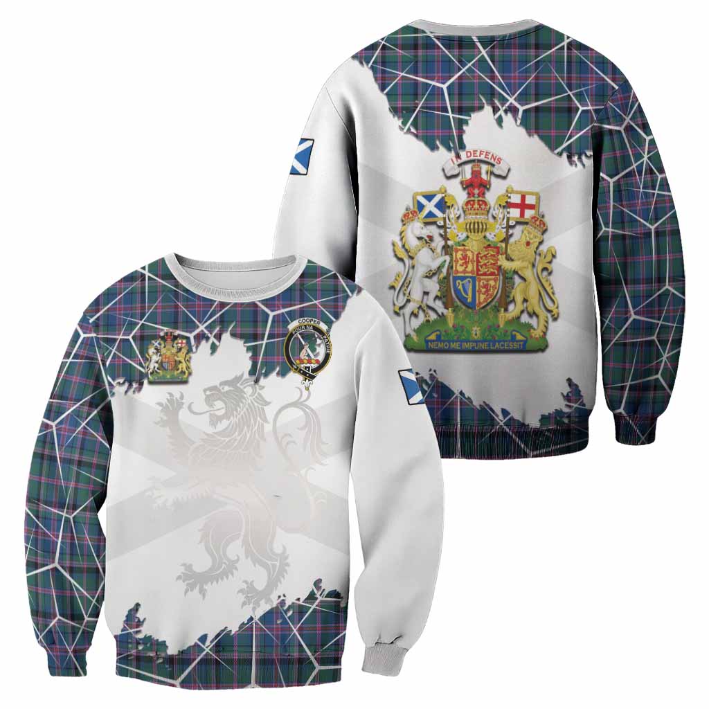 Cooper Tartan Sweatshirt with Family Crest and Lion Rampant Grunge Style