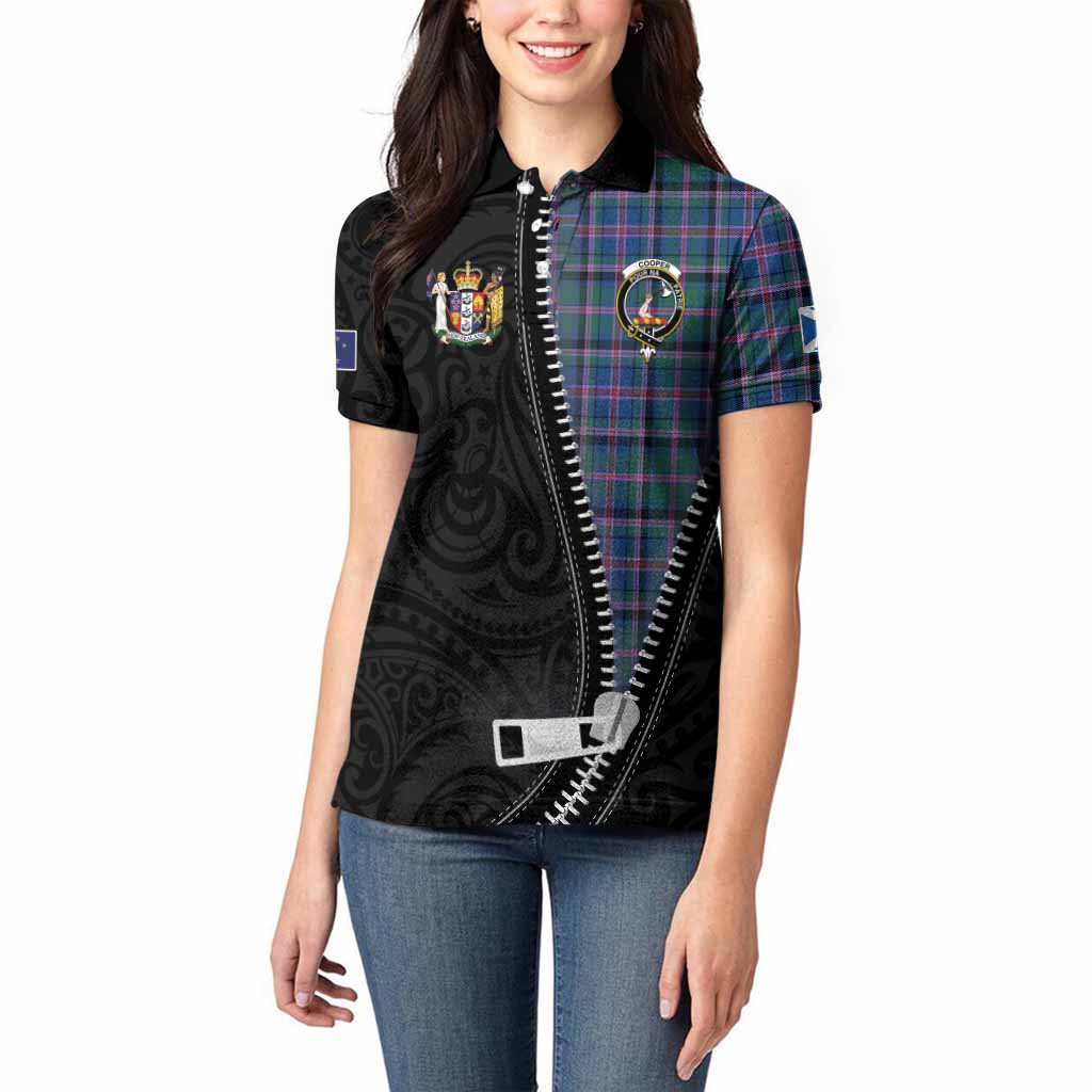 Cooper Tartan Women Polo Shirt New Zealand Pattern Unique Zipper Stylized