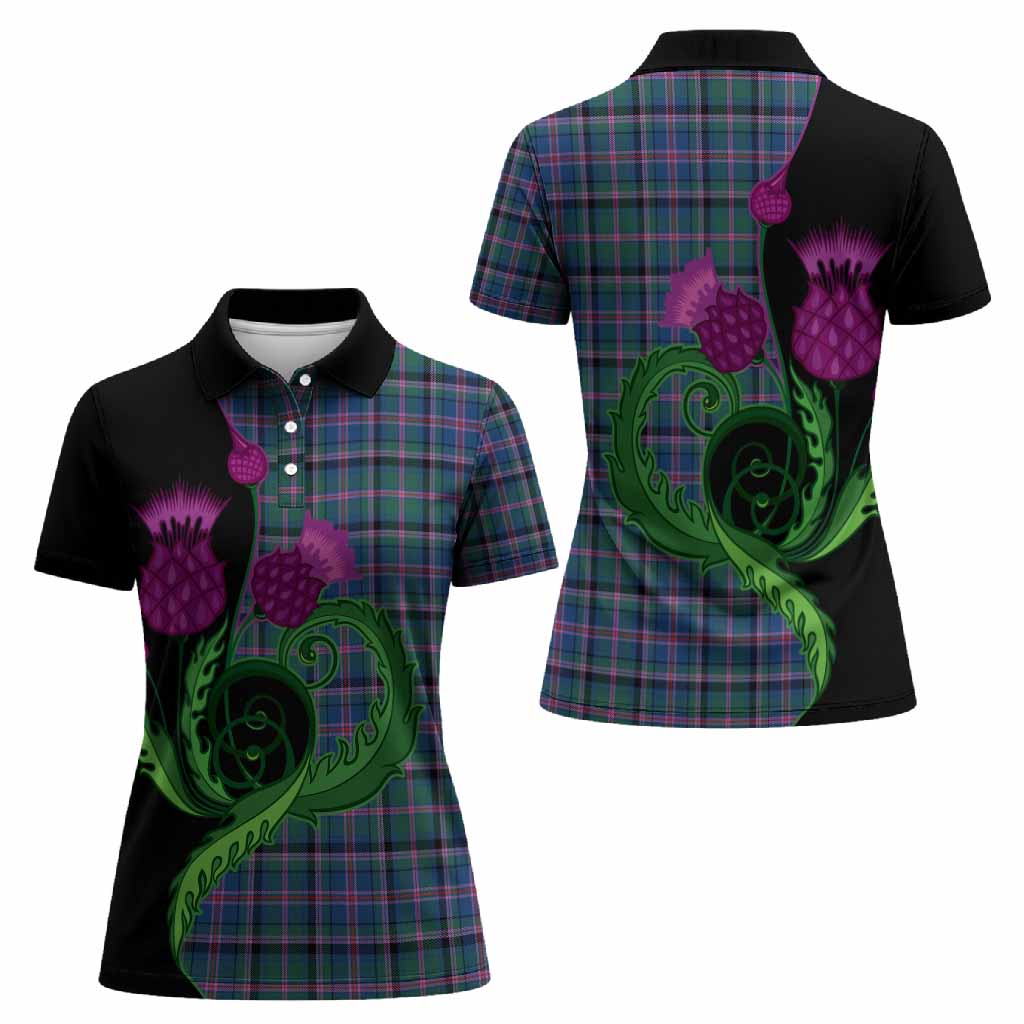 Cooper Tartan Women Polo Shirt Traditional Scottish Thistle
