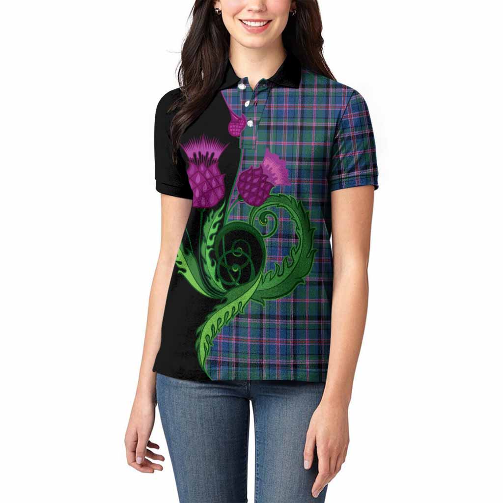 Cooper Tartan Women Polo Shirt Traditional Scottish Thistle