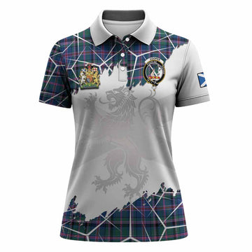 Cooper Tartan Women Polo Shirt with Family Crest and Lion Rampant Grunge Style
