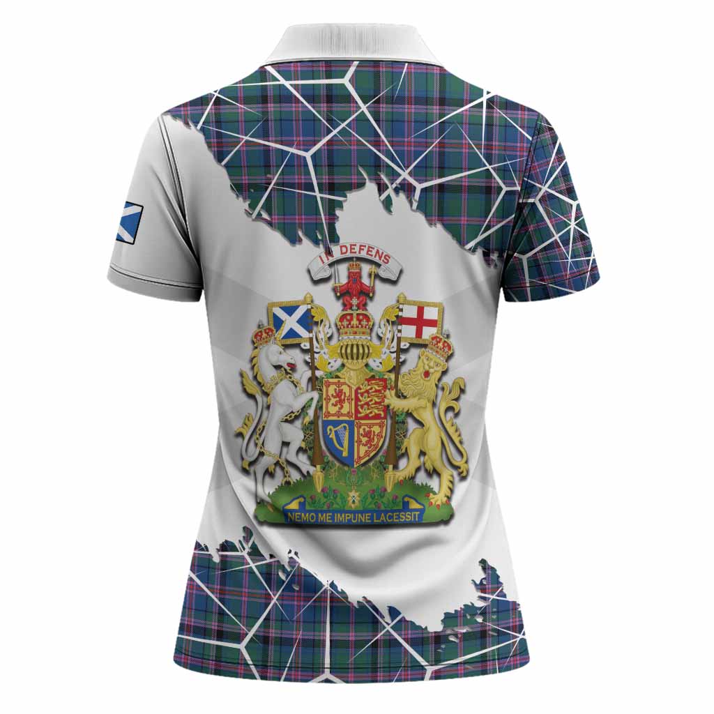 Cooper Tartan Women Polo Shirt with Family Crest and Lion Rampant Grunge Style