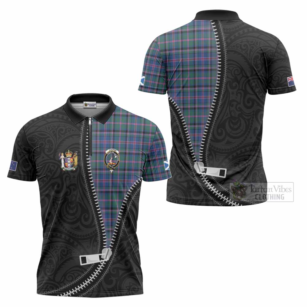 Cooper Tartan Zipper Polo Shirt New Zealand Pattern Unique Zipper Stylized