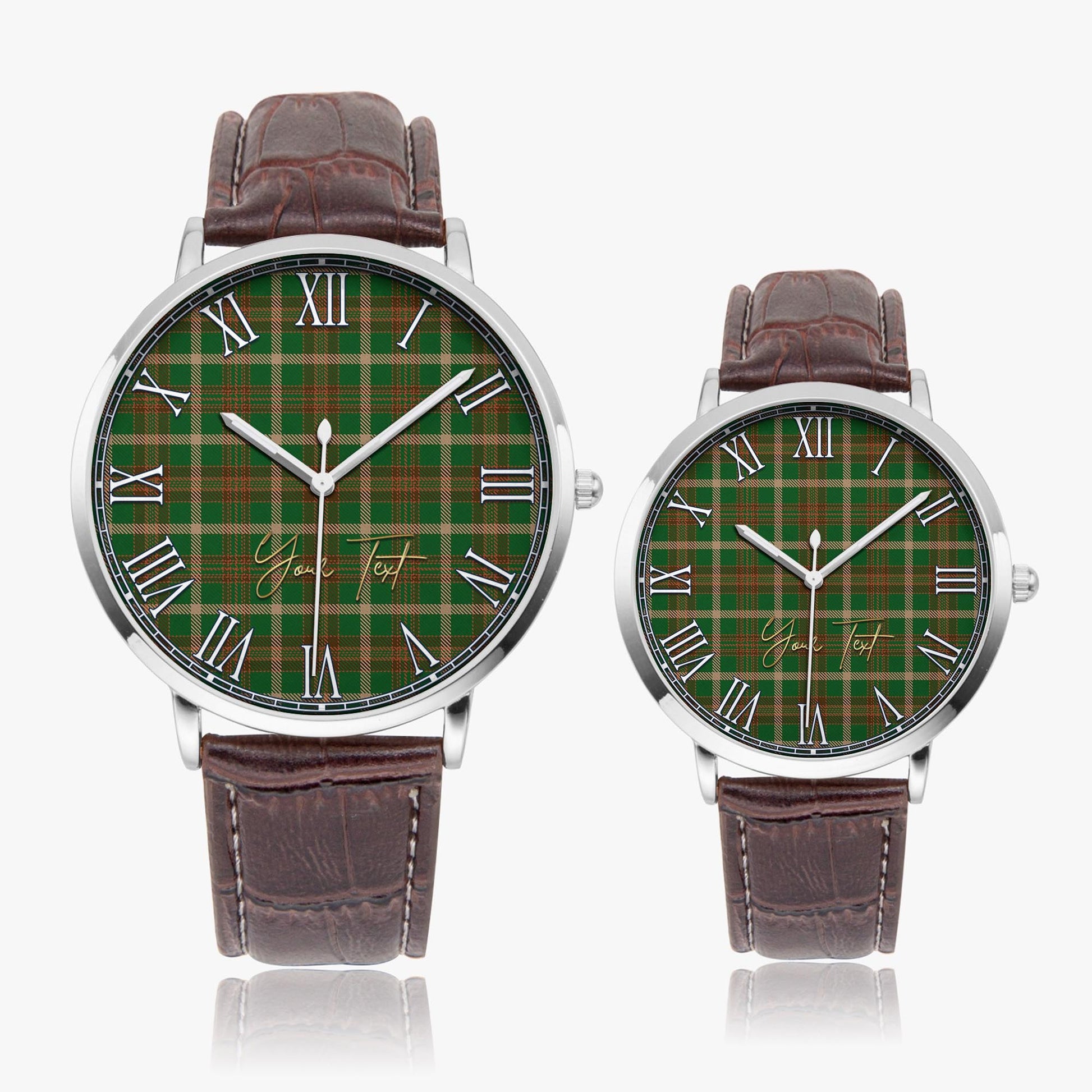 Copeland Tartan Personalized Your Text Leather Trap Quartz Watch Ultra Thin Silver Case With Brown Leather Strap - Tartanvibesclothing