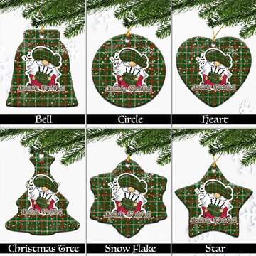 Copeland Tartan Christmas Ornaments with Scottish Gnome Playing Bagpipes