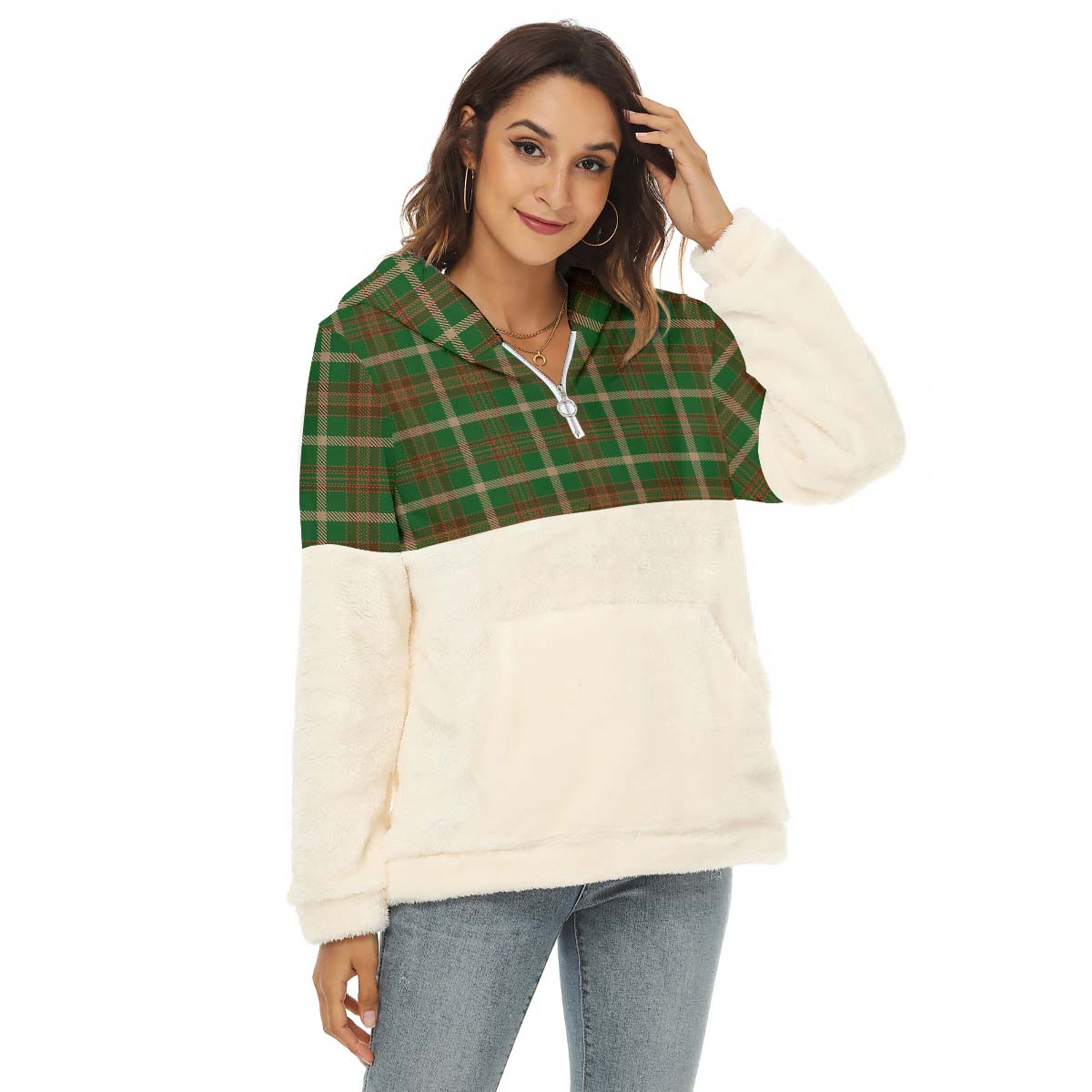 Copeland Tartan Half Style Women's Borg Fleece Hoodie with Half Zip Female - Tartan Vibes Clothing