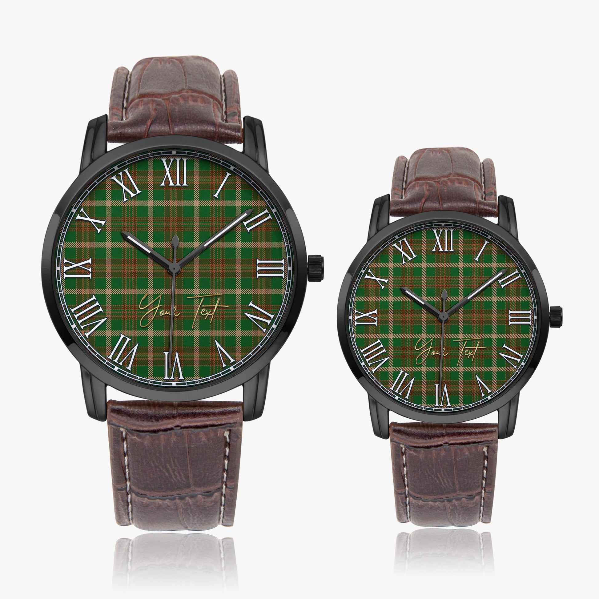 Copeland Tartan Personalized Your Text Leather Trap Quartz Watch Wide Type Black Case With Brown Leather Strap - Tartanvibesclothing