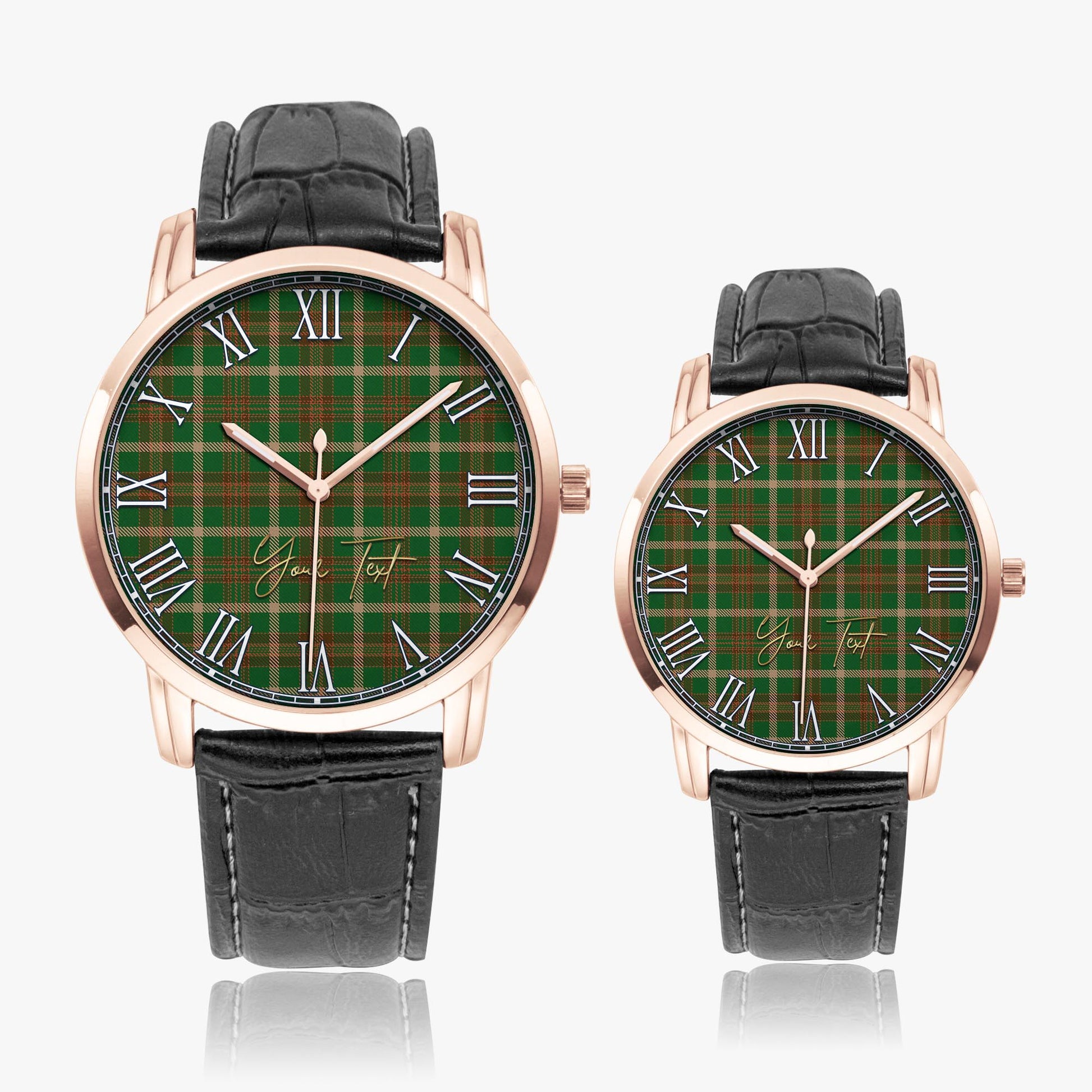 Copeland Tartan Personalized Your Text Leather Trap Quartz Watch Wide Type Rose Gold Case With Black Leather Strap - Tartanvibesclothing