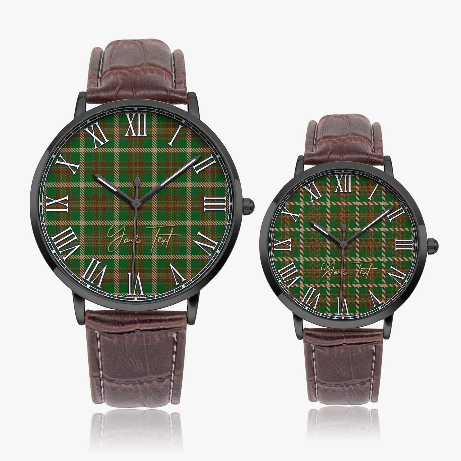 Copeland Tartan Personalized Your Text Leather Trap Quartz Watch Ultra Thin Black Case With Brown Leather Strap - Tartanvibesclothing