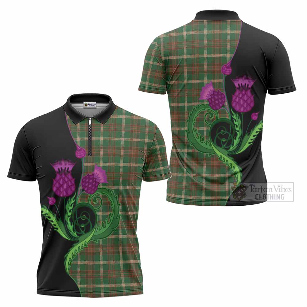 Copeland Tartan Zipper Polo Shirt Traditional Scottish Thistle