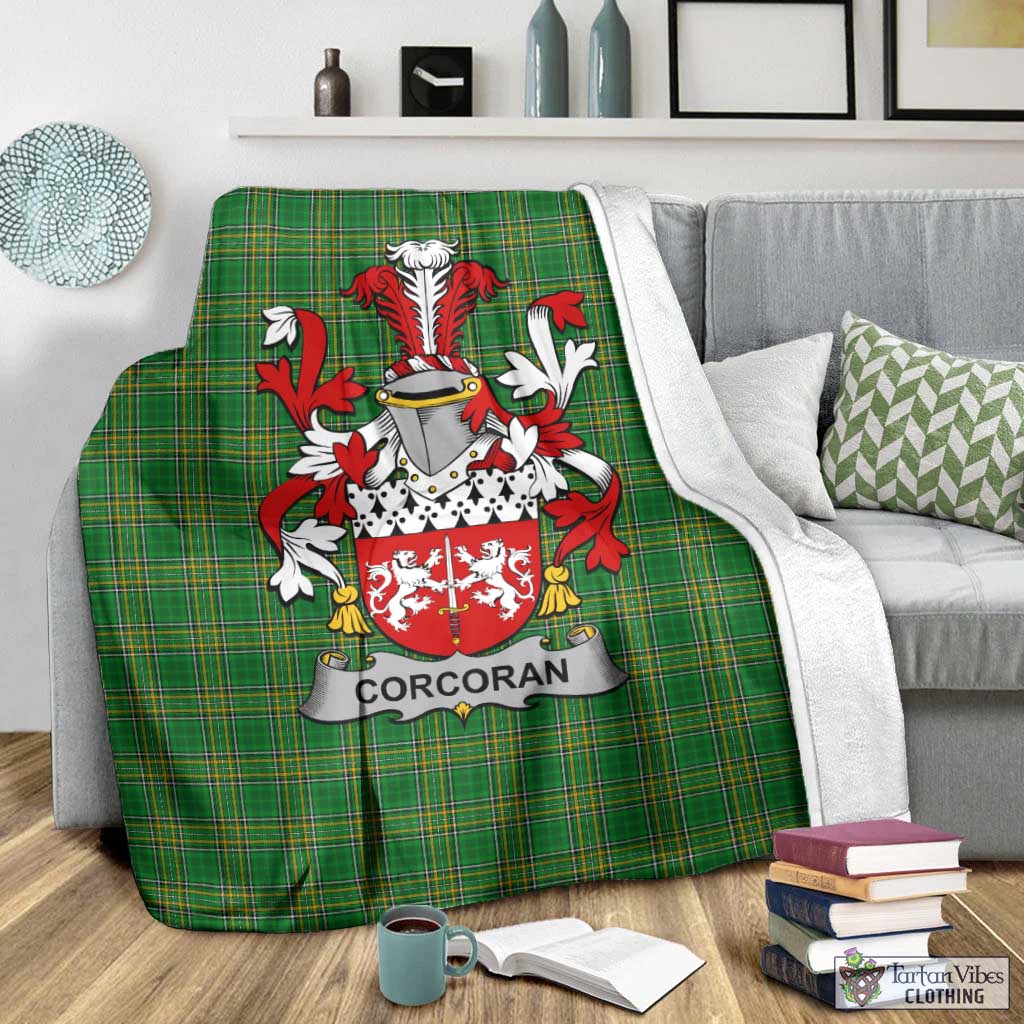 Corcoran Irish Clan Tartan Blanket with Coat of Arms - Tartan Vibes Clothing