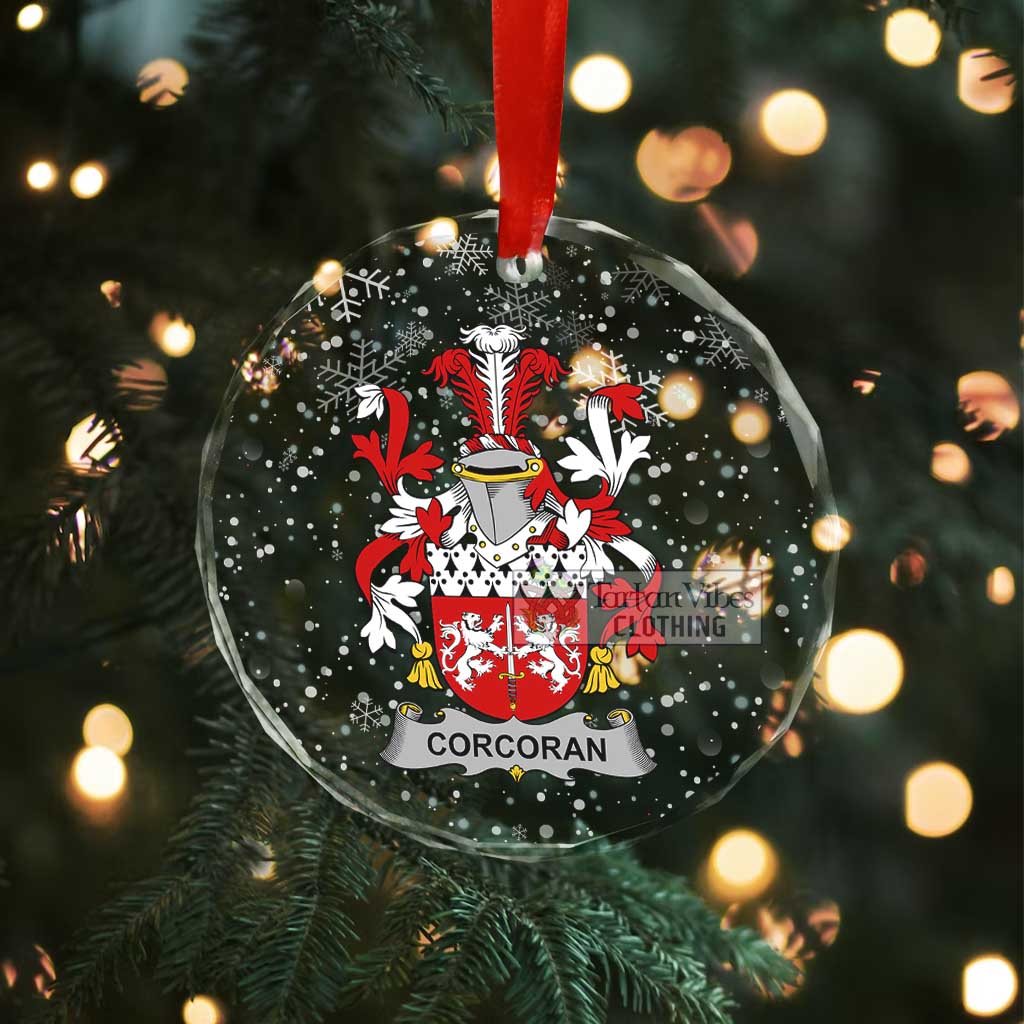 Corcoran Irish Clan Christmas Glass Ornament with Coat of Arms - 2D-tartanvibesclothing