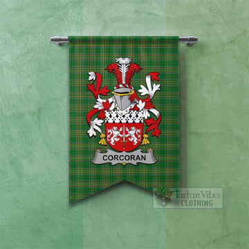 Corcoran Irish Clan Tartan Gonfalon, Tartan Banner with Coat of Arms