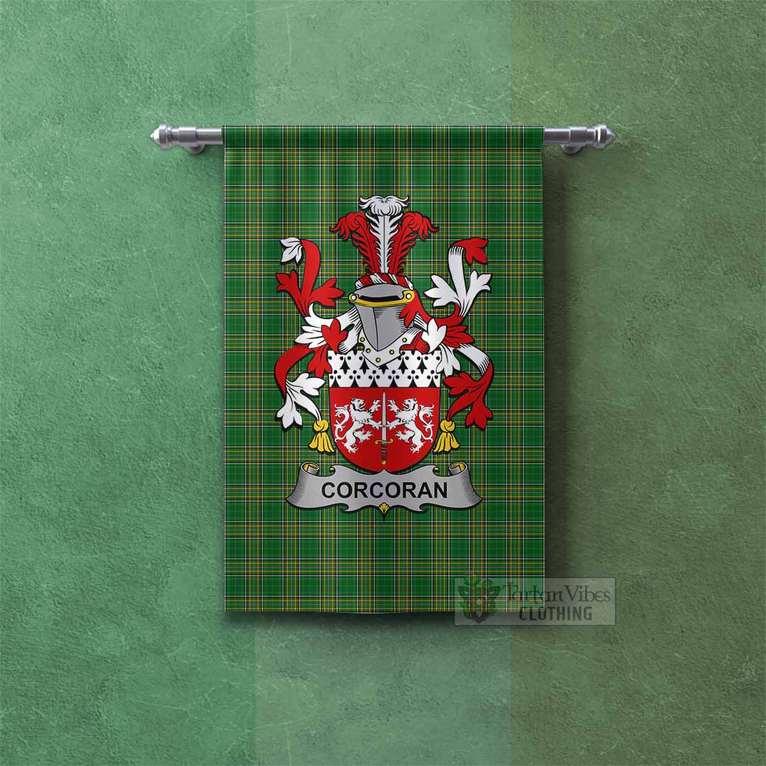 Tartan Vibes Clothing Corcoran Irish Clan Tartan Gonfalon, Tartan Banner with Coat of Arms