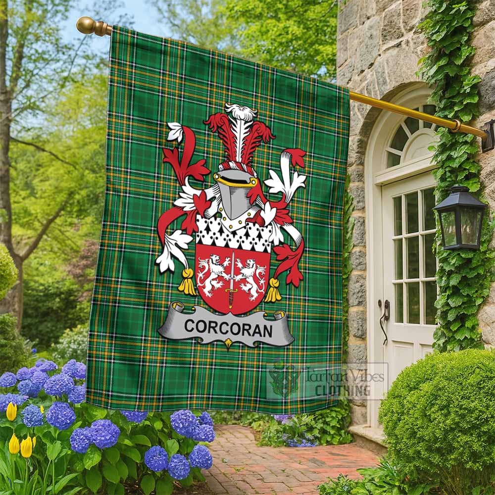 Corcoran Irish Clan Tartan Flag with Coat of Arms