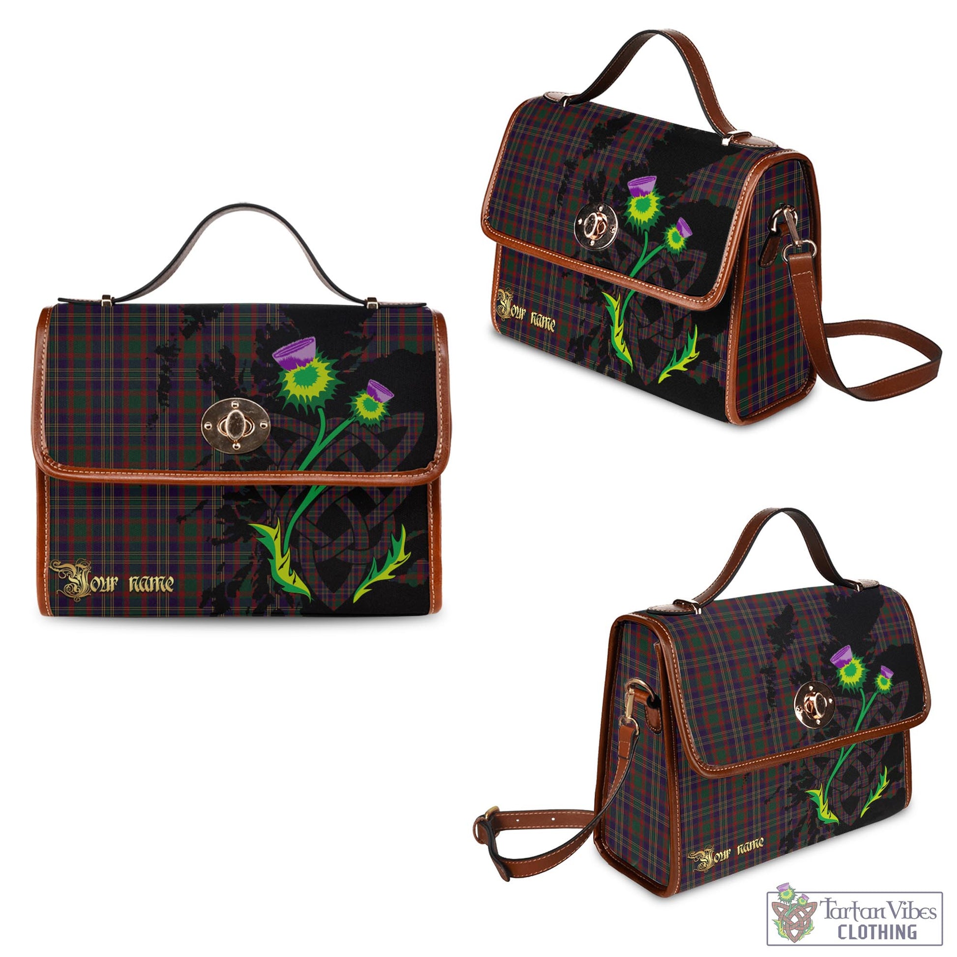 Tartan Vibes Clothing Cork County Ireland Tartan Waterproof Canvas Bag with Scotland Map and Thistle Celtic Accents