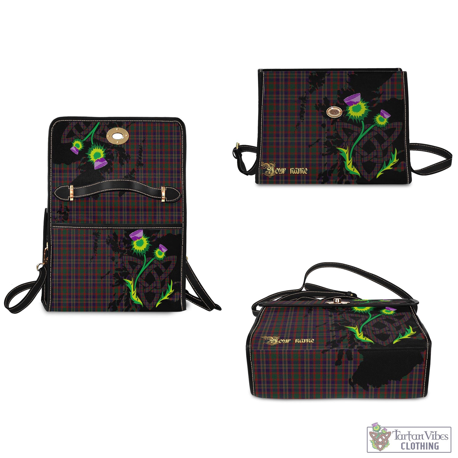 Tartan Vibes Clothing Cork County Ireland Tartan Waterproof Canvas Bag with Scotland Map and Thistle Celtic Accents
