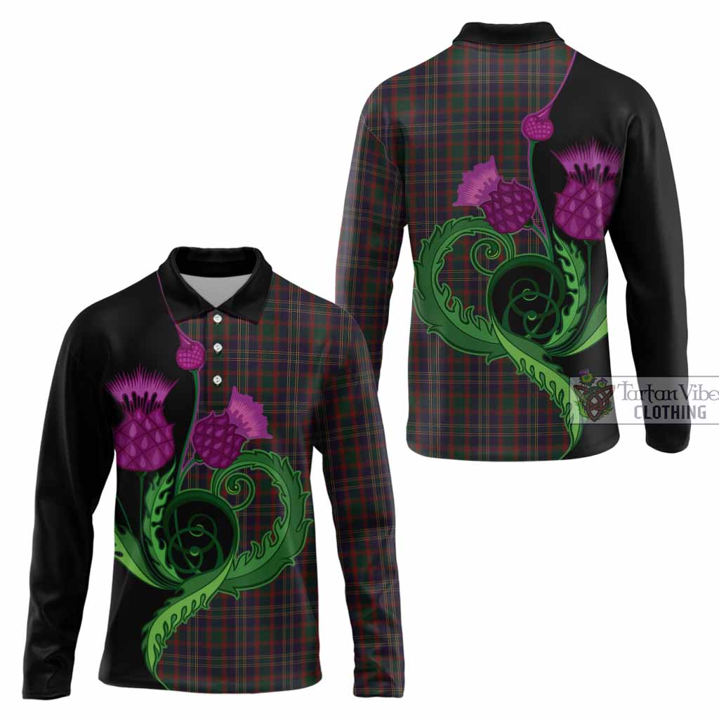 Cork County Ireland Tartan Long Sleeve Polo Shirt Traditional Scottish Thistle