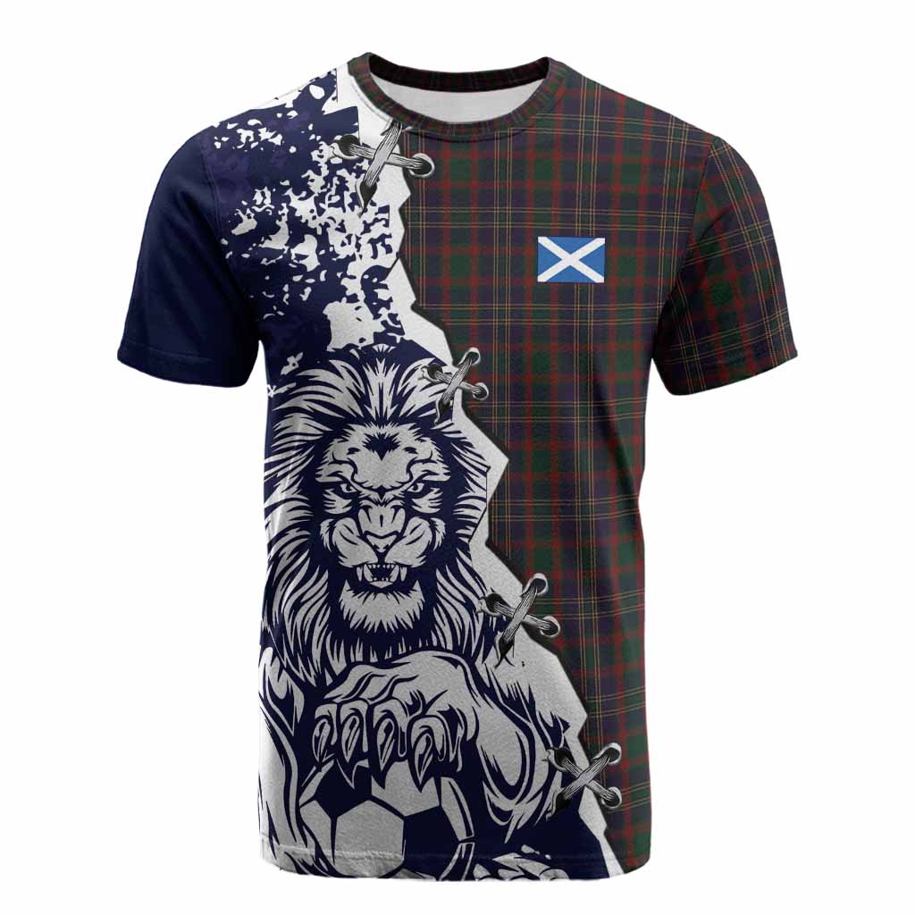 Cork County Ireland Tartan Scottish Cotton T-shirt Angry Lion With Soccer Ball Style