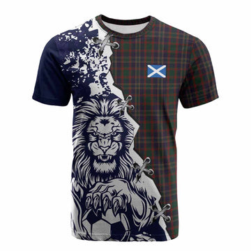 Cork County Ireland Tartan Scottish Cotton T-shirt Angry Lion With Soccer Ball Style