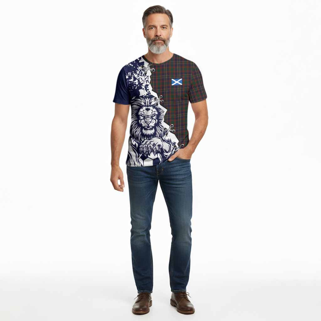 Cork County Ireland Tartan Scottish Cotton T-shirt Angry Lion With Soccer Ball Style