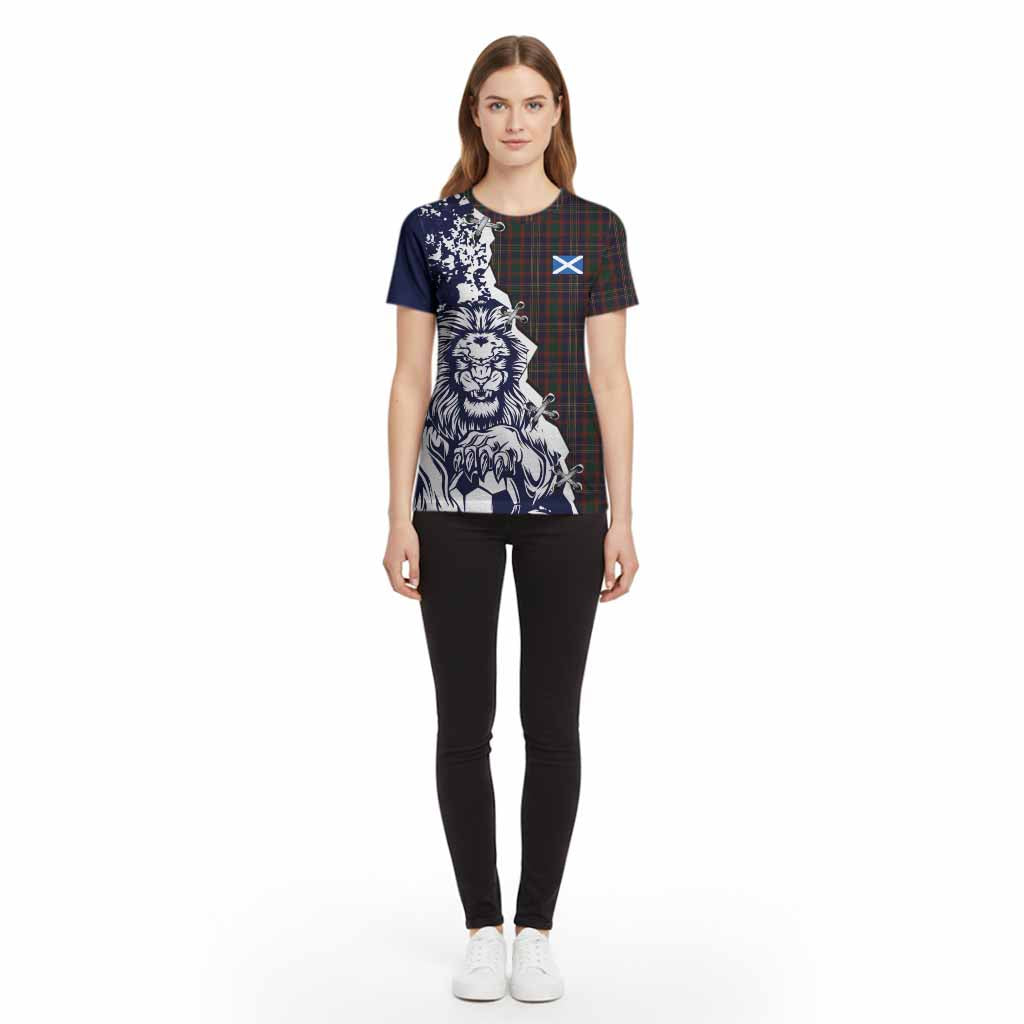 Cork County Ireland Tartan Scottish Cotton T-shirt Angry Lion With Soccer Ball Style