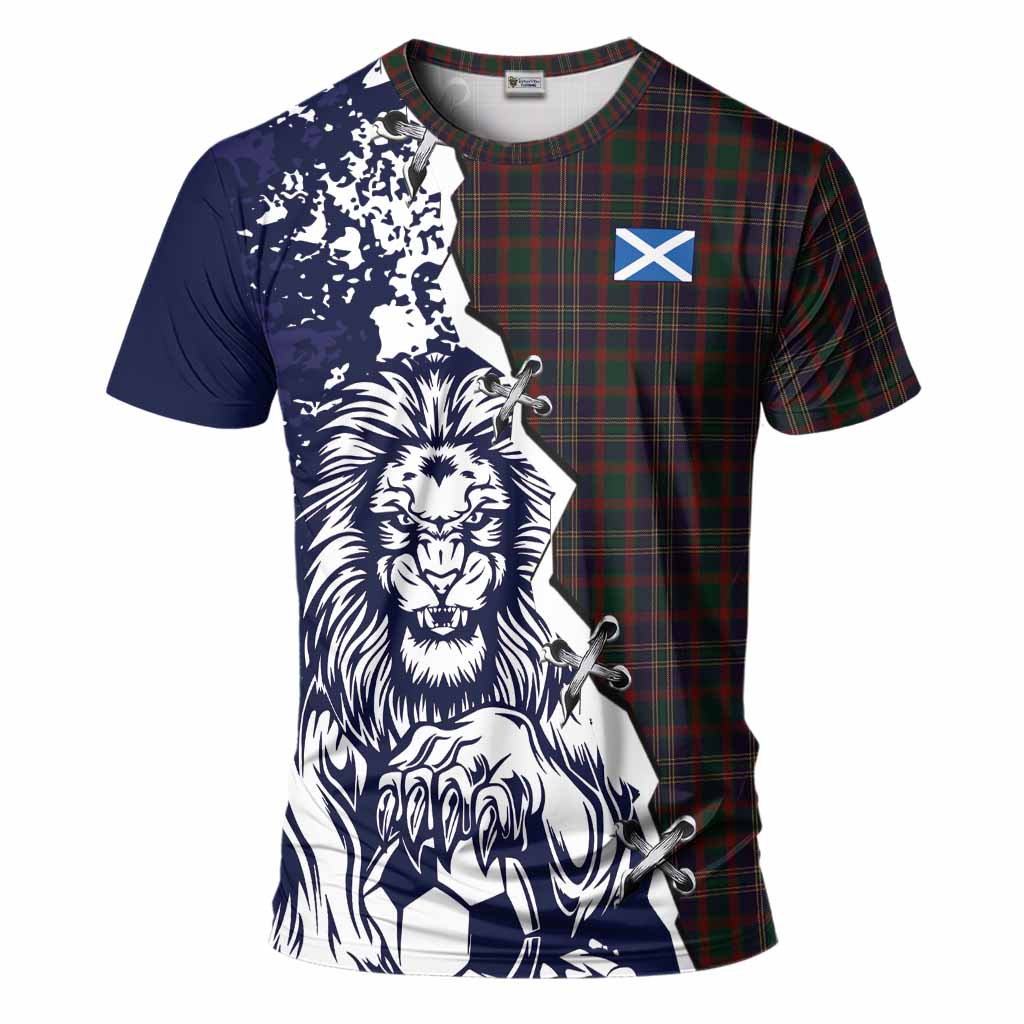 Cork County Ireland Tartan Scottish T-Shirt Angry Lion With Soccer Ball Style