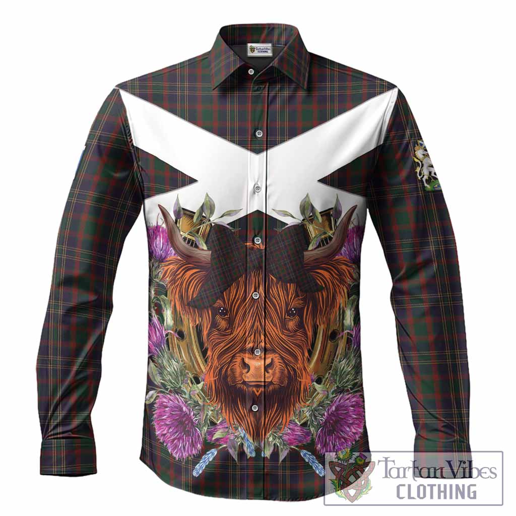 Cork Tartan Long Sleeve Button Shirts Scottish Thistle Heilan Coo